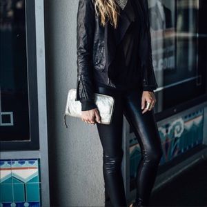 7 For All Mankind Black Faux Leather Skinny Ankle Jeans